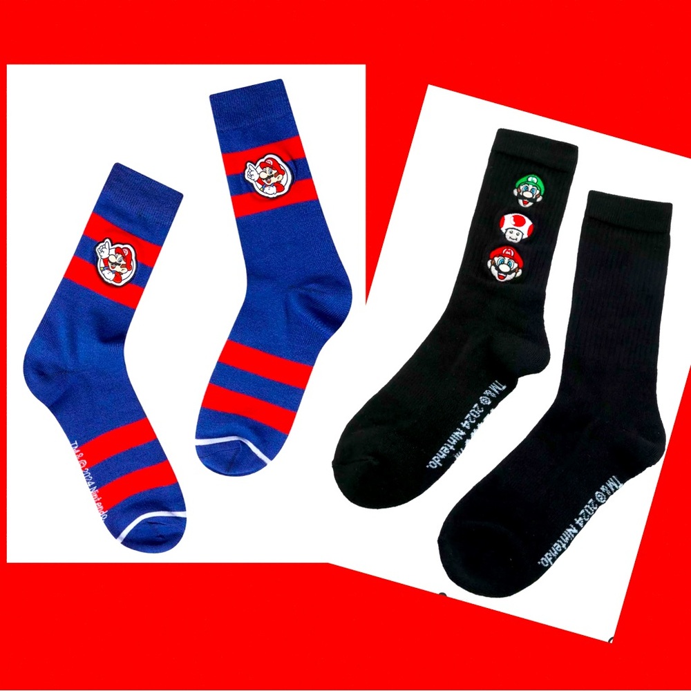 Super Mario Patch Socks Bundle: 2 Pairs